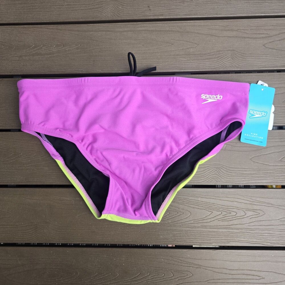 Speedo Eco Endurance Boy's Colorblock Acid Lime/lavender Racer Briefs Sz 28 New